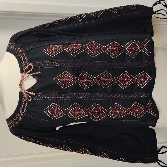 Soho Black Cotton Embroidered Blouse S - Picture 1 of 8